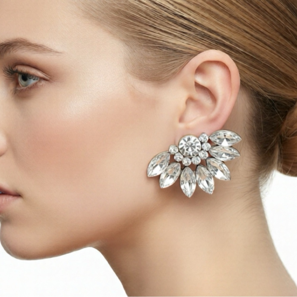 Choose To Plunder Brand “Denise” Earrings, Crystal Rhinestone Studs, New